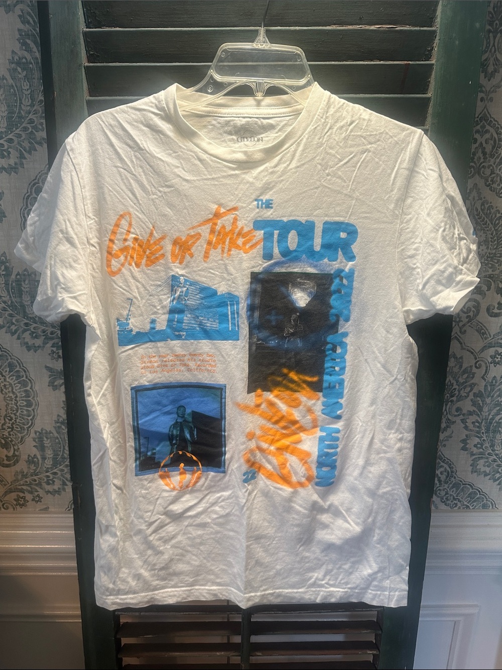 Giveon White Graphic Tour T-Shirt with Blue & Orange Prints